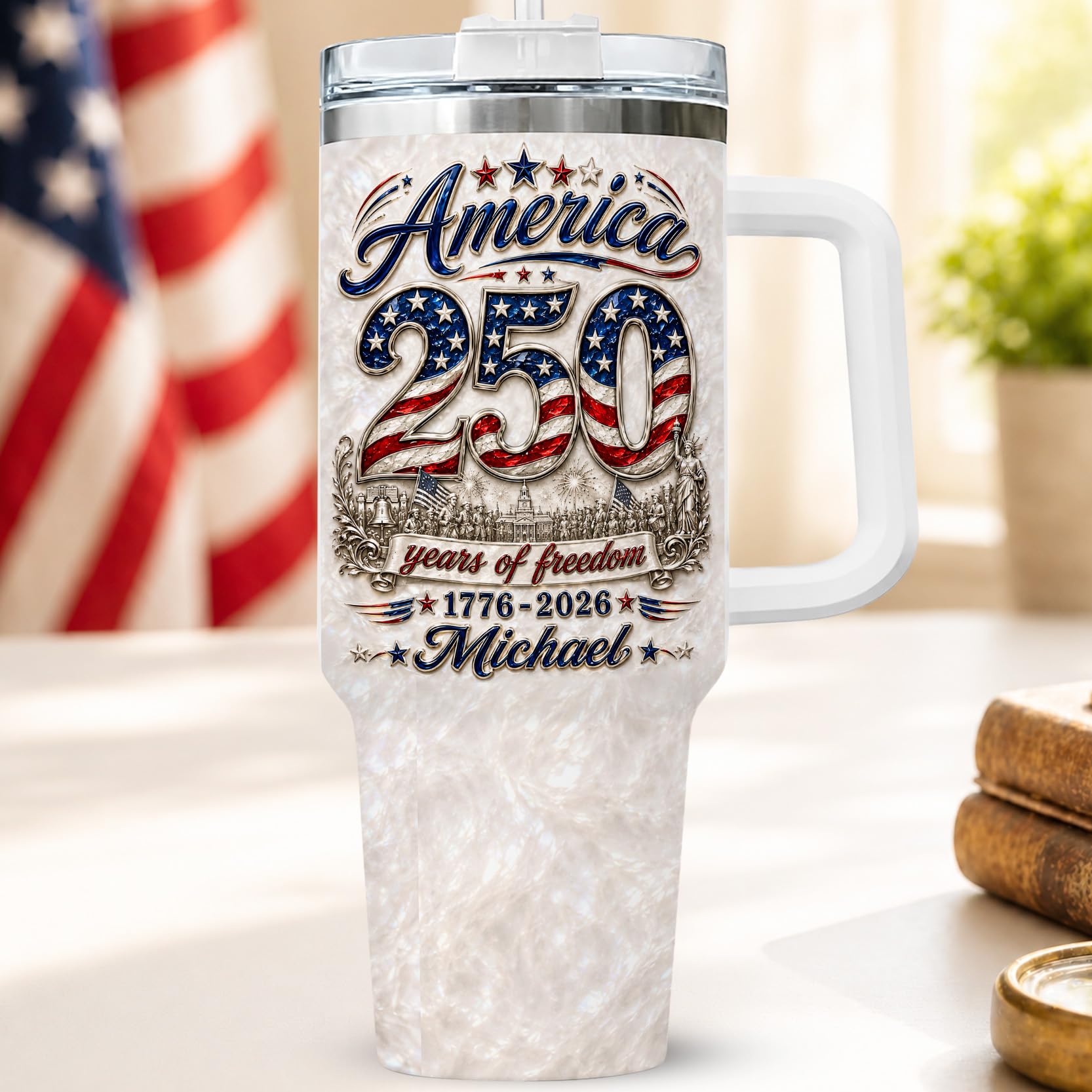 Personalized 250th Anniversary Of America Tumbler - Custom Patriotic USA Flag 1776-2026 Gifts - US 4th Of July Freedom Tumbler 40OZ - American Flag Independence Celebration Gifts For Men Women