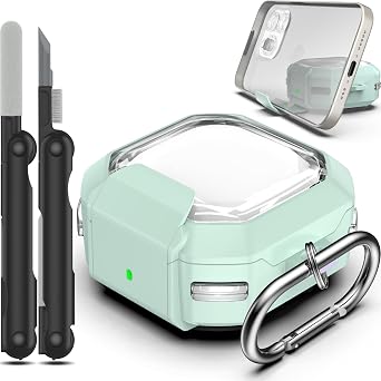 RFUNGUANGO [Upgraded, High Transparency, Stand Protective Cover, Lock Design] Suitable for Samsung Galaxy Buds 2 Pro/Pro/Live/2/Buds FE 2023, Mint Green