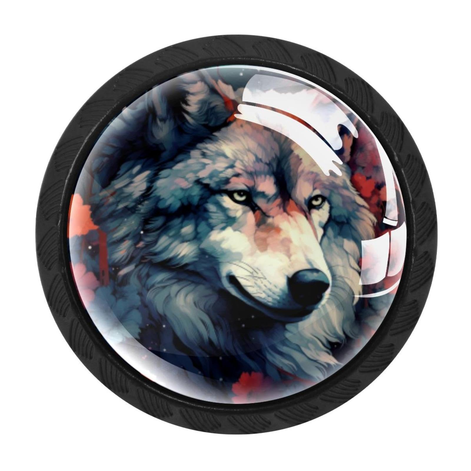 CHENZZZZ 4 Pieces Wolf Drawer Knobs, 35mm Black Kitchen Cabinet Knobs, Drawer Pulls and Knobs, Glass Cabinet Hardware Single Hole Knob for Cabinets and Drawers Round