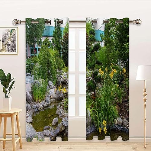 Decoración de jardín con aislamiento térmico temporal para puerta, cortina divisora de habitación, vista recreativa con estanque de hierba y