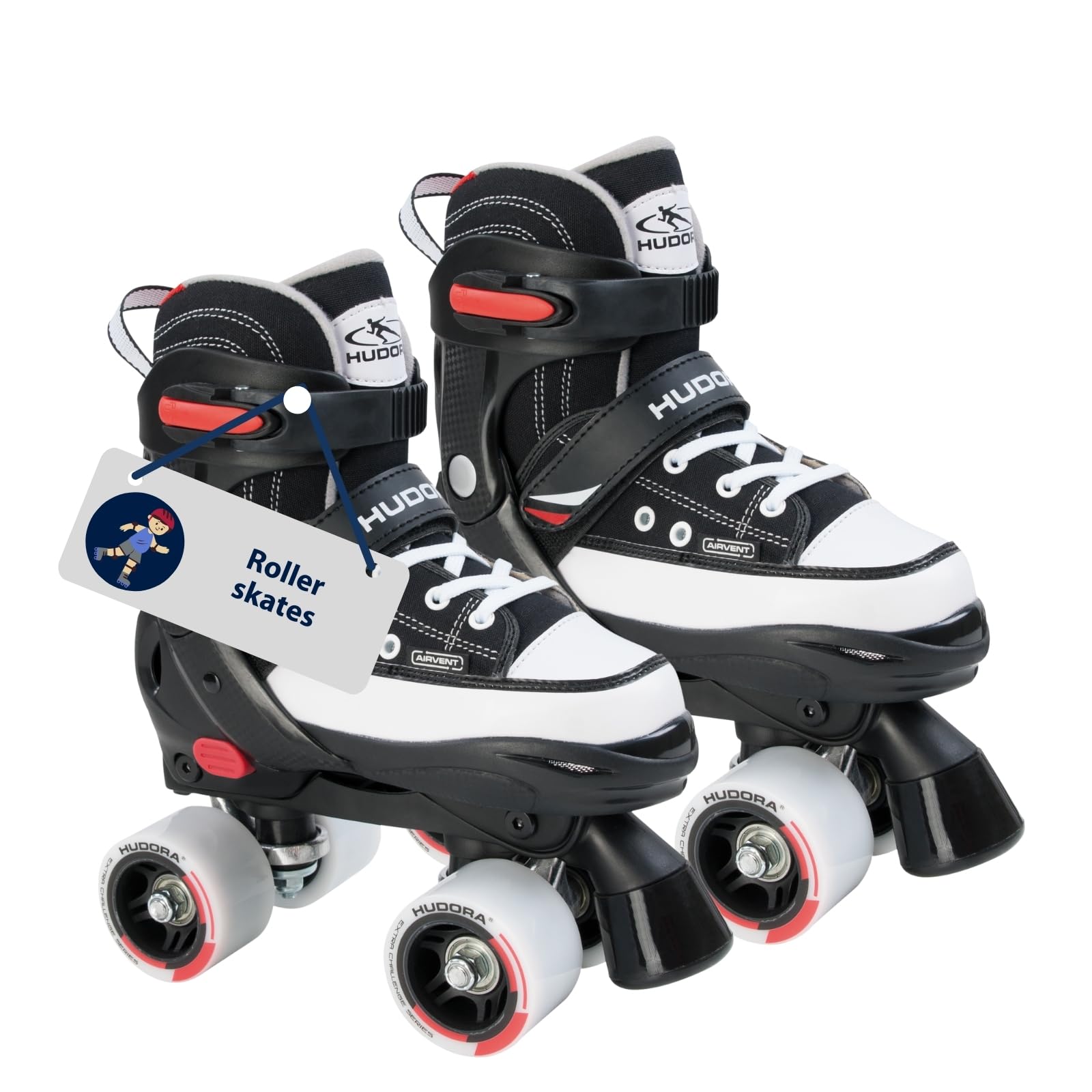 HUDORA Roller Skate in pink/black rollers made of nylon - comfortable children's roller skates adjustable over 4 sizes - stylish skates for kids & teenagers