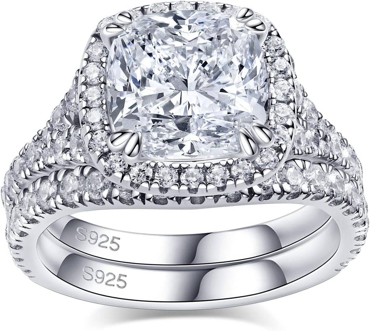 Bo.Dream Split Shank Wedding Rings Sets for Women Cushion/Radiant Cut Cubic Zirconia 925 Sterling Silver - Image 2