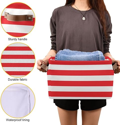 Miniatura 7 de Cesta de almacenamiento de cubos de almacenamiento a rayas rojas y blancas con asas, paquete de 2