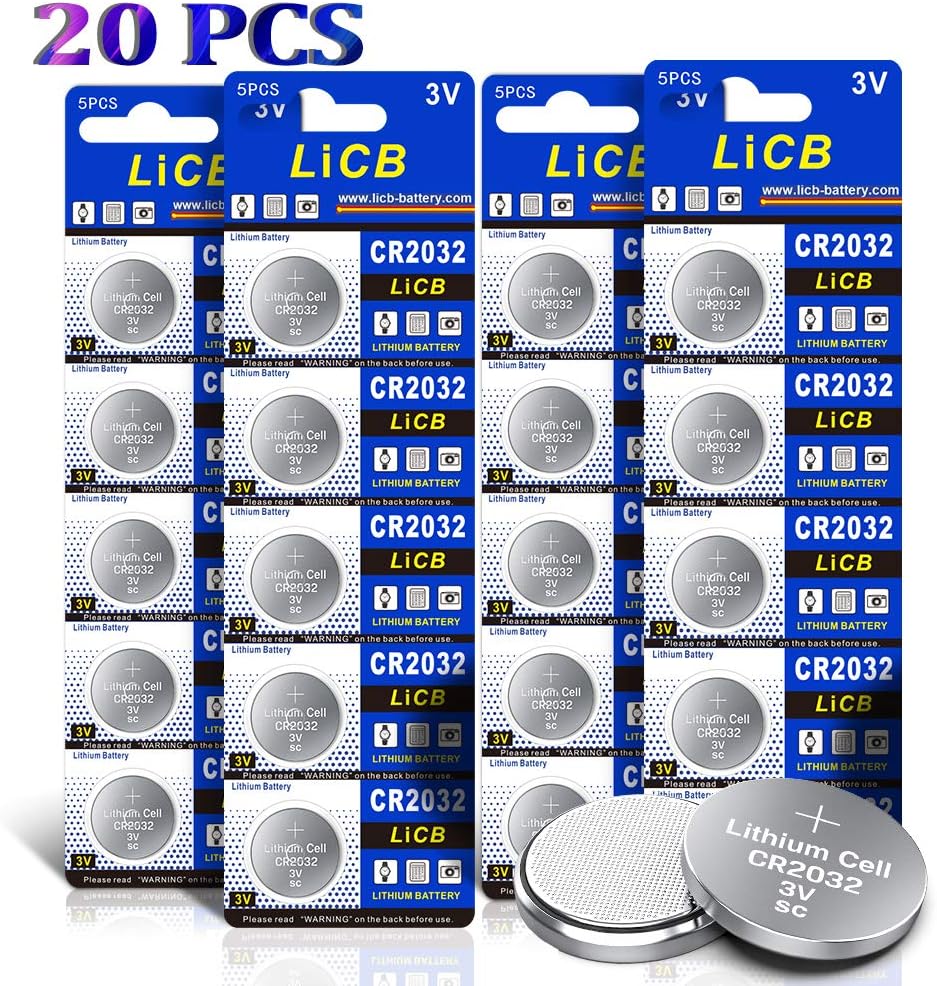 – LiCB 20 PCS CR2032 Lithium Coin Battery- 245mAh Ultra High Capacity with Powerful 3V Output, Specialty Technology for tv remote,car fob,motherboard,Calculators and More(2032/DL2032)
