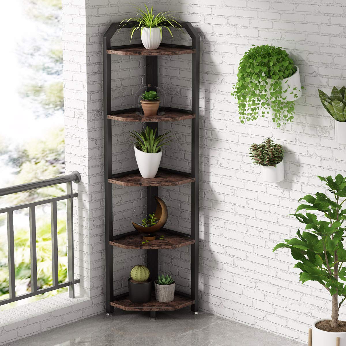 Tribesigns Corner Shelf, 5 Tier Corner Bookshelf and Bookcase Rustic