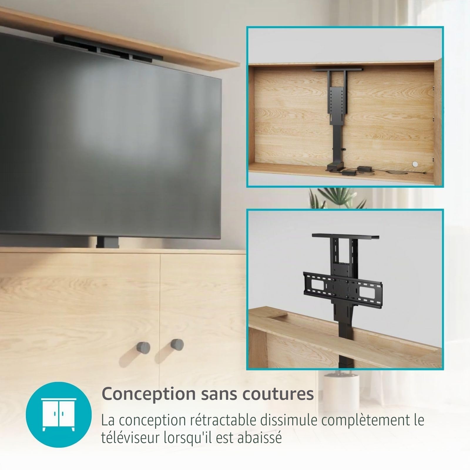 Support de télé motorisé - 37-80" - Poids d'écran Maximal Pris en Charge: 60 kg - Conception d'armoire intégrée - Gamme de Levage: 68-158 cm - Télécommandé - ABS/Acier - Noir