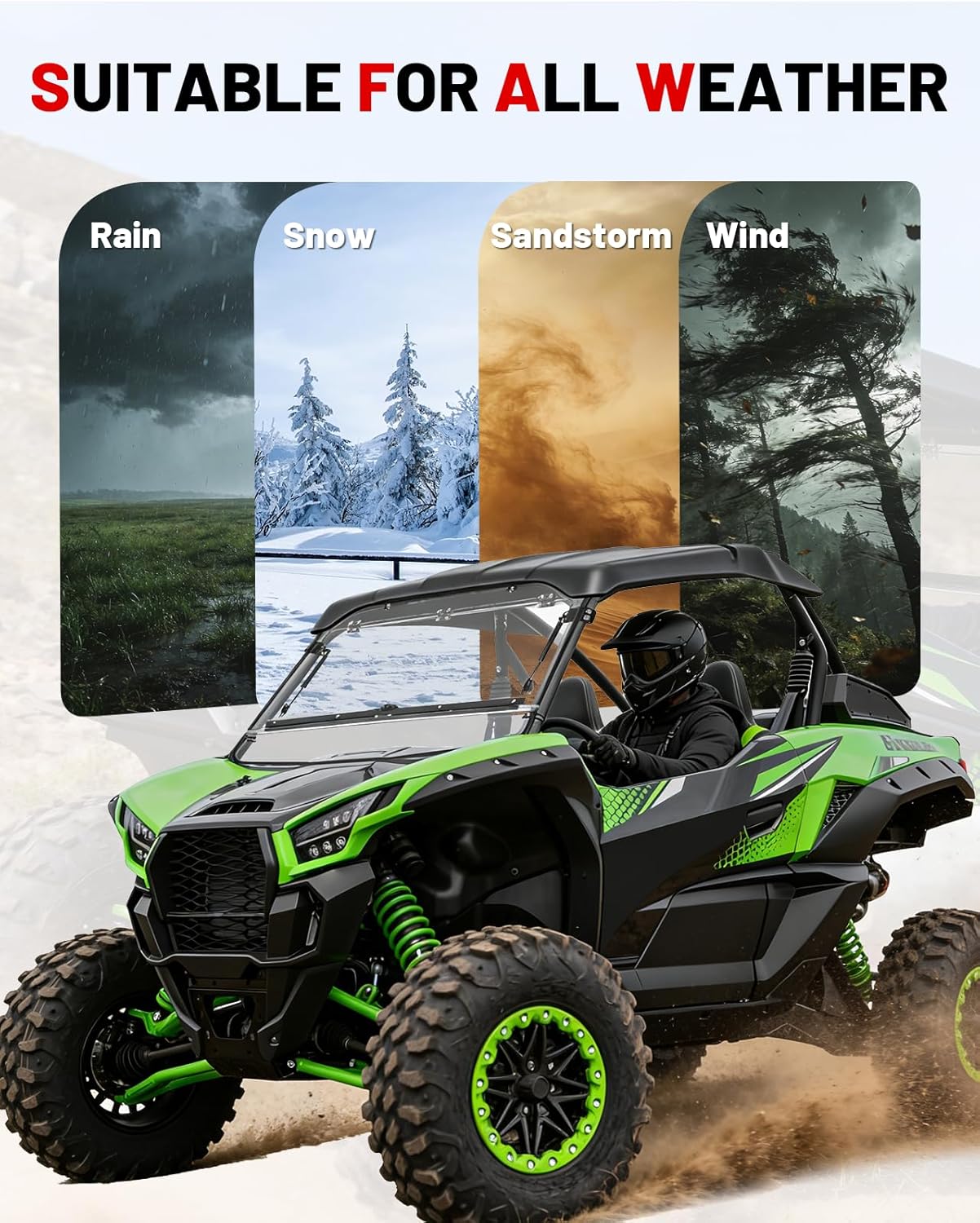 StarknightMT Teryx KRX 1000 Flip Windshield Scratch Resistant 2-in-1 Windshield Compatible with Kawasaki Teryx KRX 1000 2020-2026 Clear PC Window Used with Roof Accessories