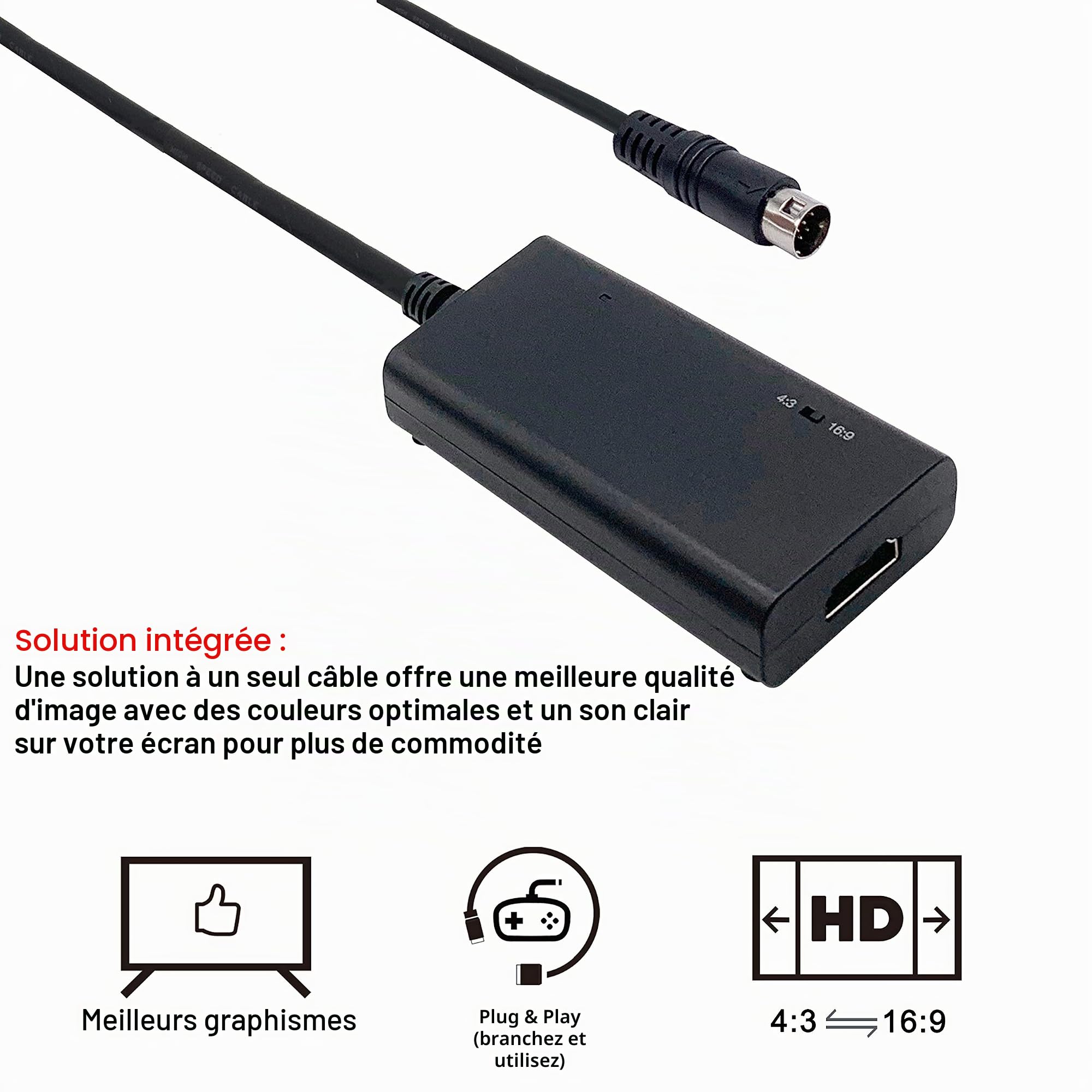 Câble HDMI pour Sega Genesis Model 1/2/3, CD, CDX, 32X, Nomad et Original Master System Console