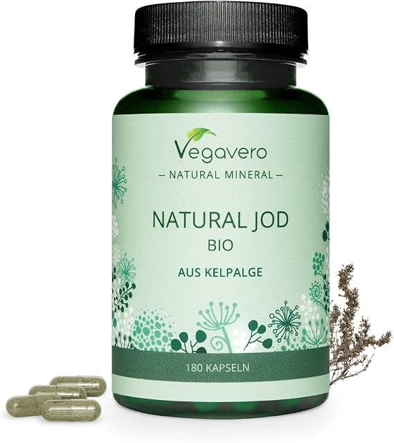 Organic Iodine Supplement Vegavero® | No Additives | Organic Scottish Sea Kelp 150mcg Pure Iodine (PureSea®) | Sea Kelp Iodine Tablets Alternative | 180 Iodine Capsules | Vegan