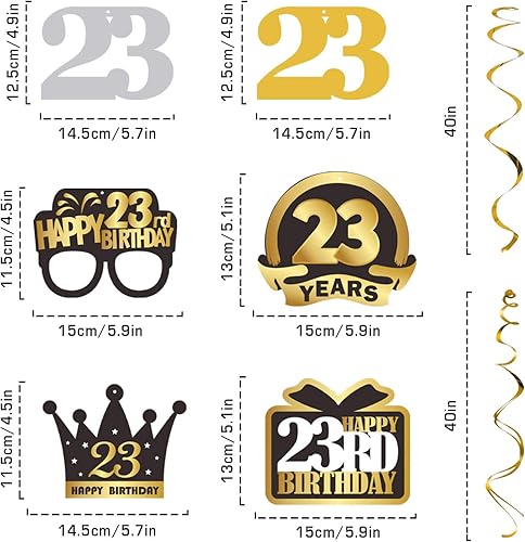 Miniatura 610 de LINGTEER Happy 65th Birthday Decorations Set - 12Pcs Black & Gold Swirls Streamer,Happy Birthday Bunting Banner,Cheers to 65 Years Old Bday Party