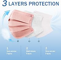 Vista 2 de ZIYE 100/500 máscaras faciales desechables, transpirables, de 3 capas, con clip para la nariz, cinta elástica para las orejas (multicolor/negro)