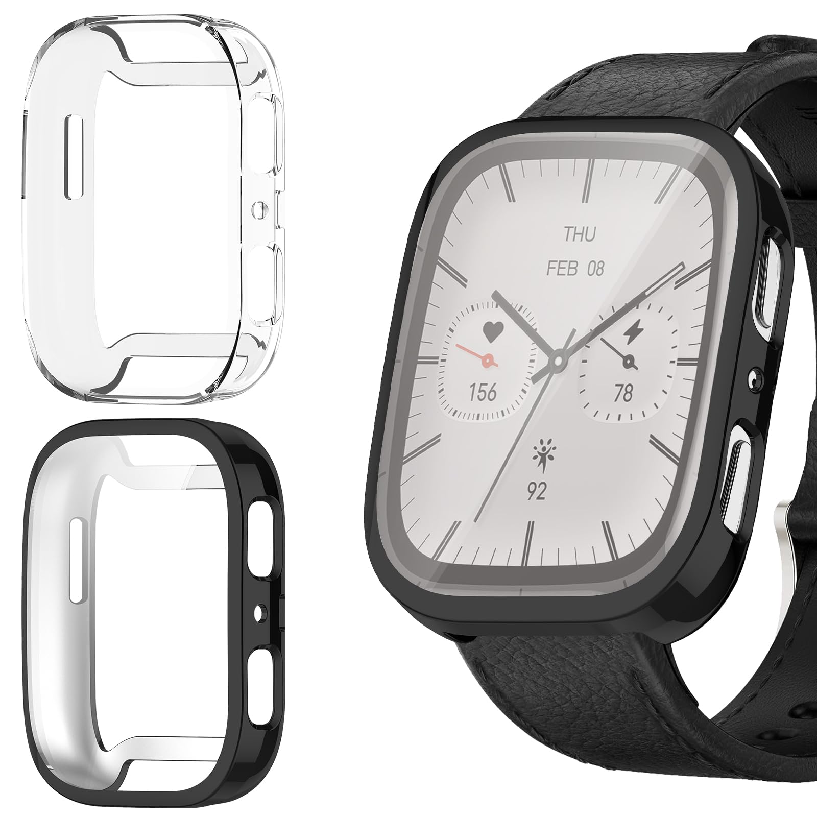 Funda Compatible con Amazfit Active 2 Square Protectora Todo Incluido, [2 Piezas] [Flexible TPU] [Anti-Rasguños] Cáscara Protectora para Amazfit Active 2 Square - Negro & Transparente