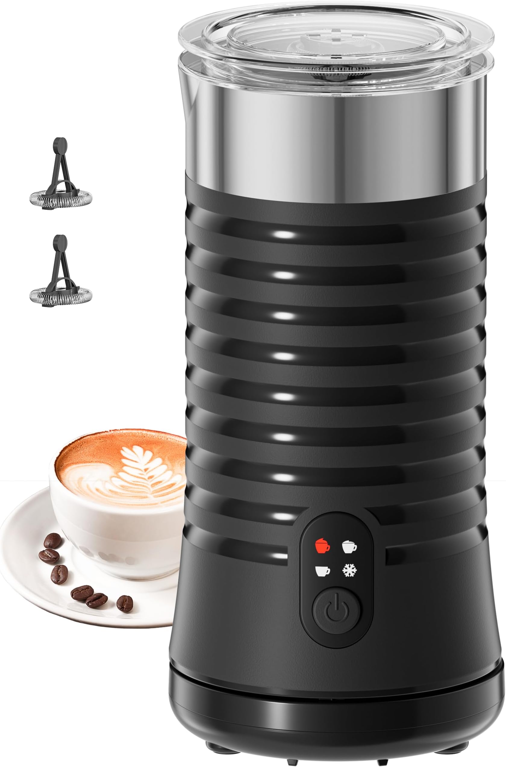 Milk Frothers, 4 IN 1 Milk Frother and Steamer, Electric Frother for Coffee, Milk Heater with Auto Shut-Off, Warm and Cold Milk Foam Maker for Latte, Cappuccinos, Macchiato, Hot Chocolate (Black)