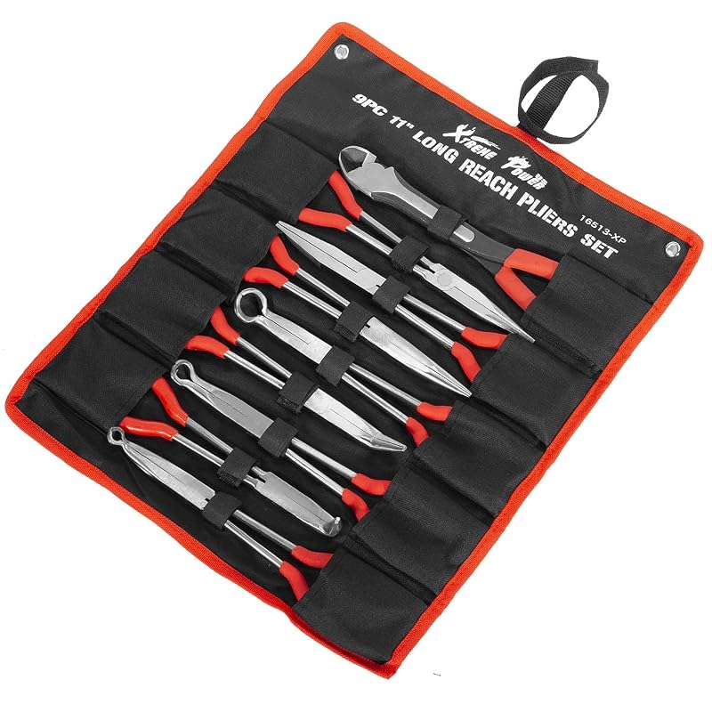 Kit de Alicates de Bico Longo XtremepowerUS com 9 Peças, 28 cm, para Mecânica, Elétrica e Artesanato