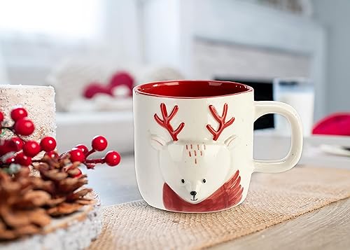 Miniatura 6 de DEMDACO Hello Deer - Taza de Navidad de cerámica roja y blanca de 16 onzas