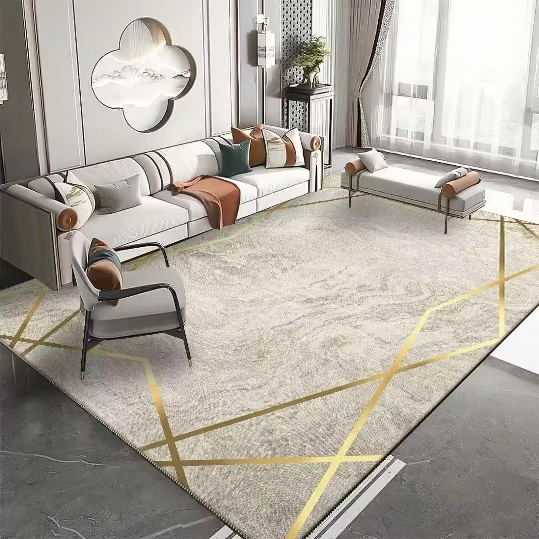 Tapis de luxe doré pour salon et chambre, élégance haut de gamme