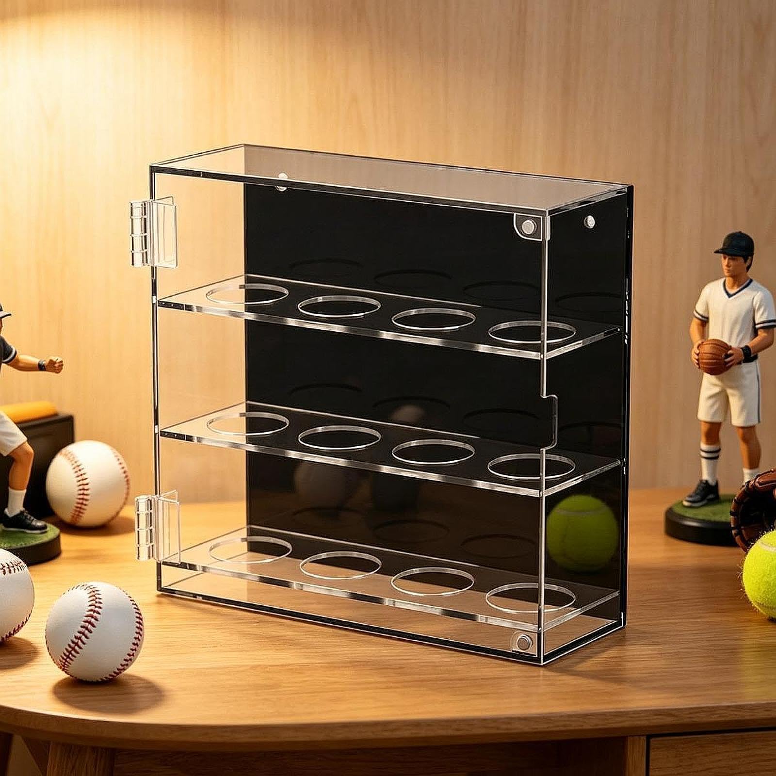 Vitrina Expositora de Pelotas de Golf, Accesorios Transparentes, Fácil Instalación en Pared.