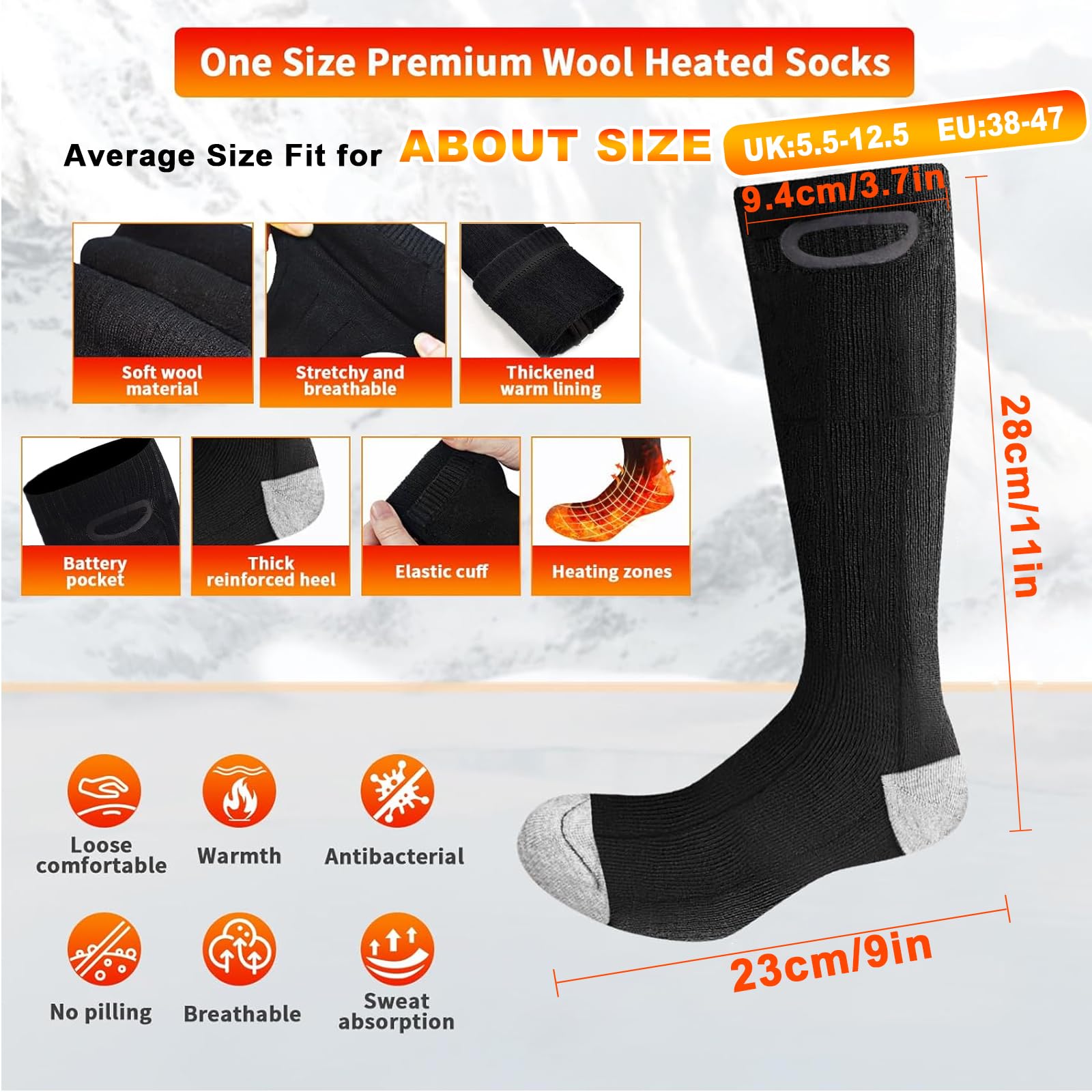 Heated Socks, Jkevow Rechargeable Electric Heating Socks 5000 mAh with 4 Temperature Settings and APP Control, Winter Foot Warmer for Men and Women