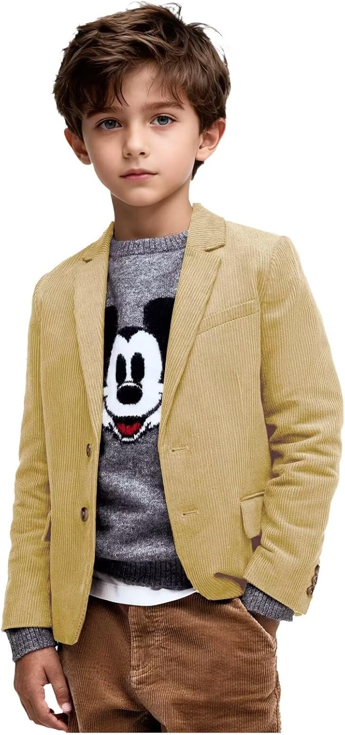 ORBITRAY 2-14 Years Corduroy Notch Lapel Coat First Communion Jacket Coats for Boys Fall Coat Winter Dinner Dress Blazers