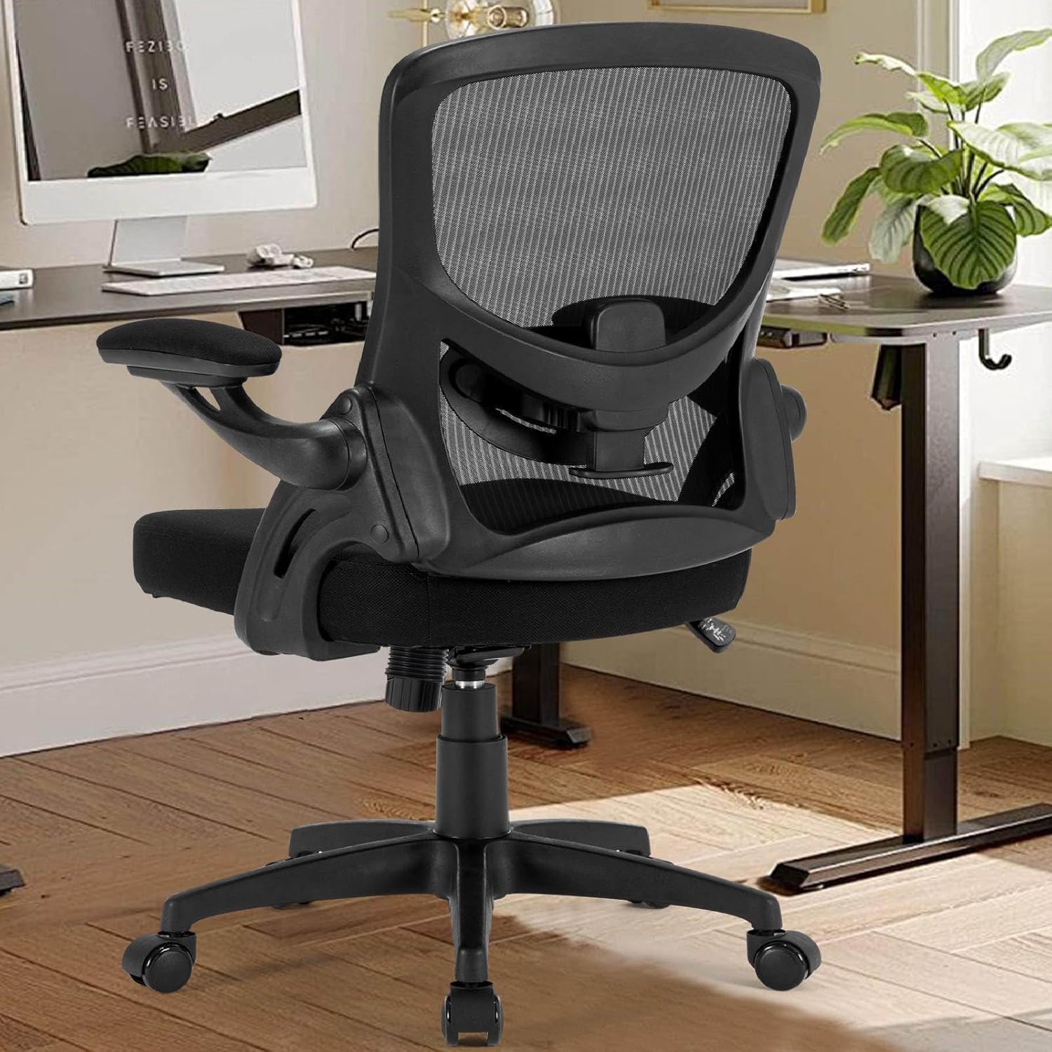 Ergonomic Office Chair Comfy, Mesh Desk Chair with Flip up Armrests, Swivel Computer Desk Chair with Adjustable Lumbar Support and Height for Home Office, 300 lbs Capacity