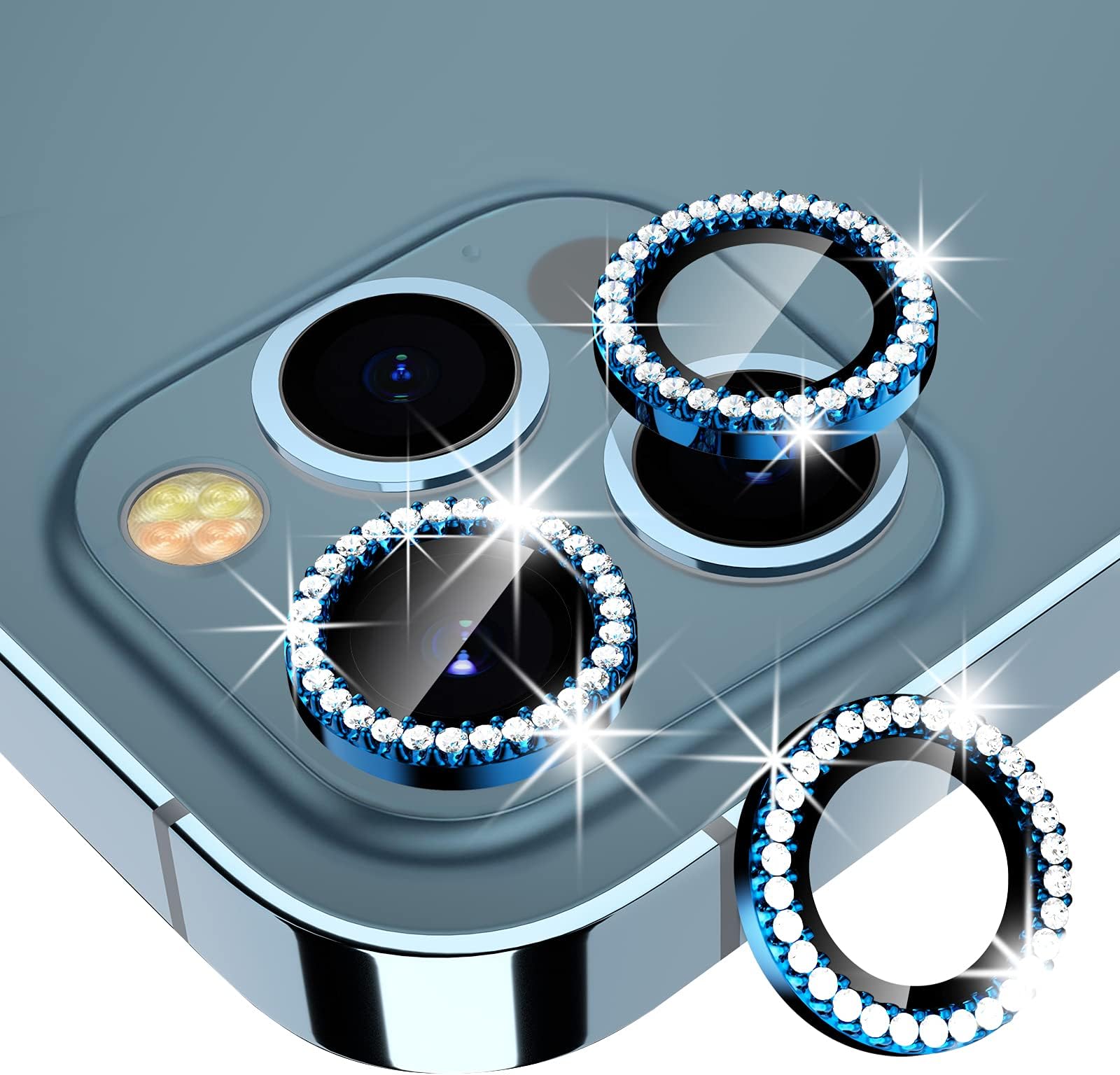 Xfilm for iPhone 12 Pro Max Camera Lens Protector Bling Individual Ring Diamond 9H Hardness Scratchproof Protector, Stylish Phone Accessories, Case Friendly (For iPhone 12 Pro Max)