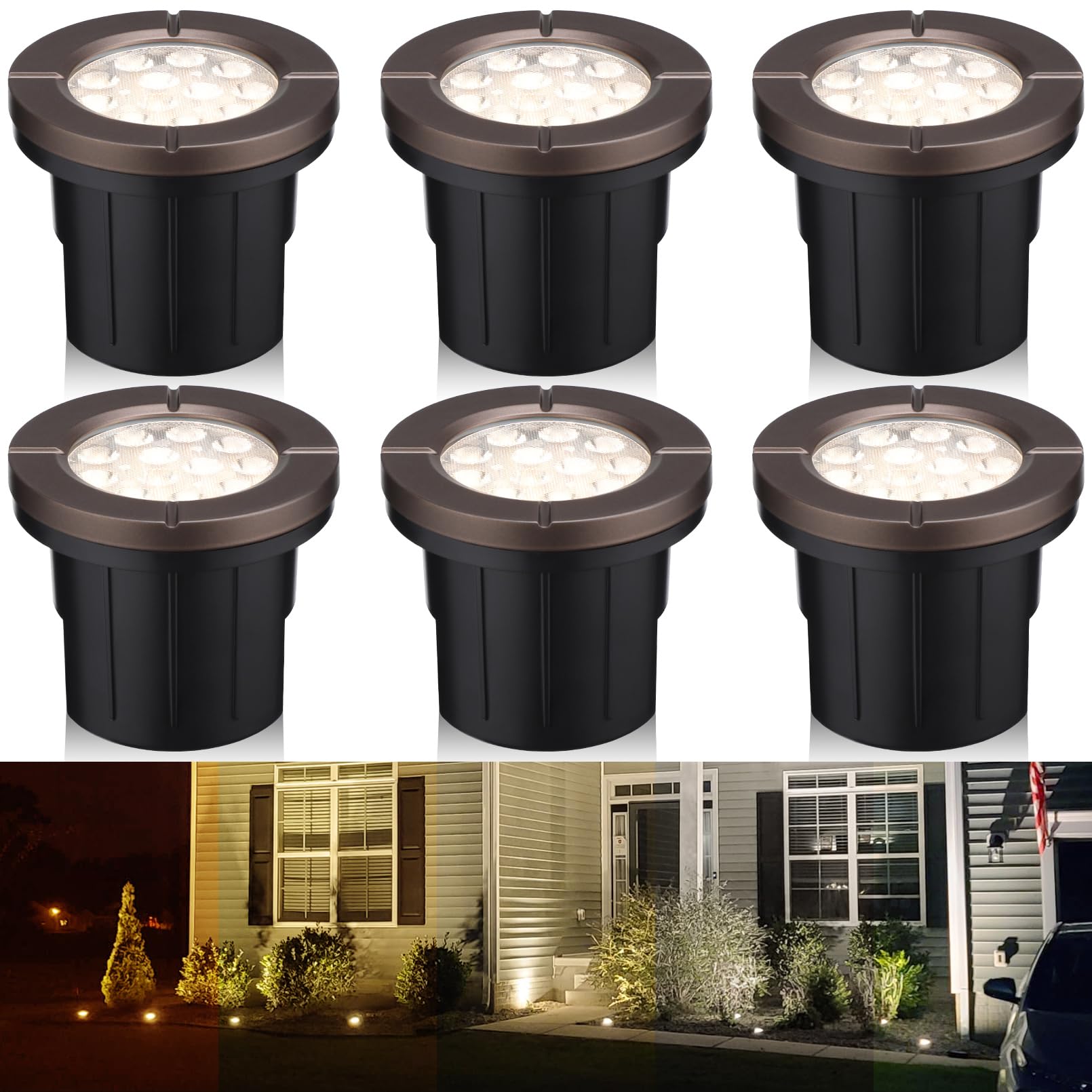 LEONLITE Dia. 4 Inch 5CCT Well Lights Landscape LED In Ground, 5 Color Temperature Selectable, 12-24V AC/DC CRI90 Low Voltage Outdoor Garden Landscaping, Aluminum Housing, Oil Rubbed Bronze, Pack of 6