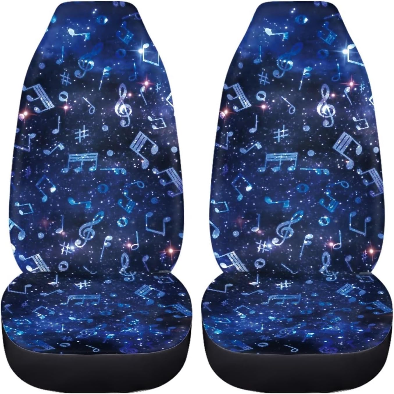 Howilath Blue Galaxy Music Notes Print Car Front Seat Covers Set of 2, Non Slip Auto Seat Covers Accessories Strength Seats Cushion Universal Fit All Vehicle Cars