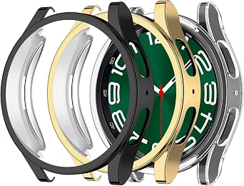 Tobfit 3 Pack Bumper Case Protector for Samsung Galaxy Watch 6 Classic 47mm, [NO Screen Film] Flexible Lightweight Glossy TPU Edge Case Protective Cover 47mm, Black/Gold/Clear