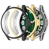 Tobfit 3 Pack Bumper Case Protector for Samsung Galaxy Watch 6 Classic 47mm, [NO Screen Film] Flexible Lightweight Glossy TPU Edge Case Protective Cover 47mm, Black/Gold/Clear
