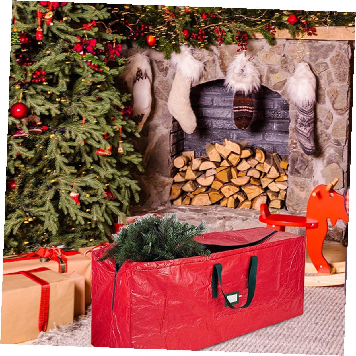 Christmas Tree Storage Bag with Handles, Large Waterproof Red Xmas Tree Storage Pouch 165x38x76cm, Dustproof Holiday Garland and Wreath Organizer for Home Seasonal Decor