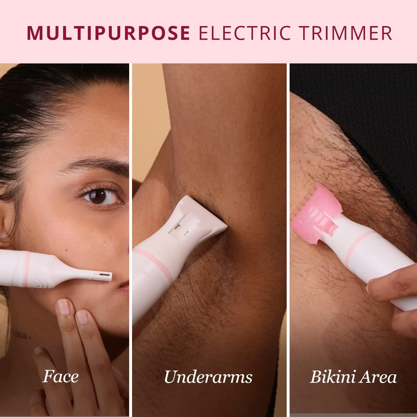 Carmesi Multipurpose Electric Trimmer | Painless Grooming for Sensitive Areas | Face, Underarms, Bikini Area | Comes with Eyebrow Comb, Cleaning Brush, Trimming Head Comb | Pack of 1