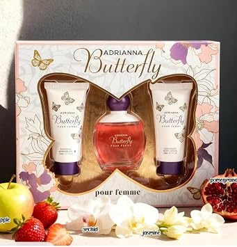 Adrianna Butterfly Pour Femme 3-Piece Gift Set, Eau de Parfum, Refreshing Shower Gel, Moisturizing Body Lotion