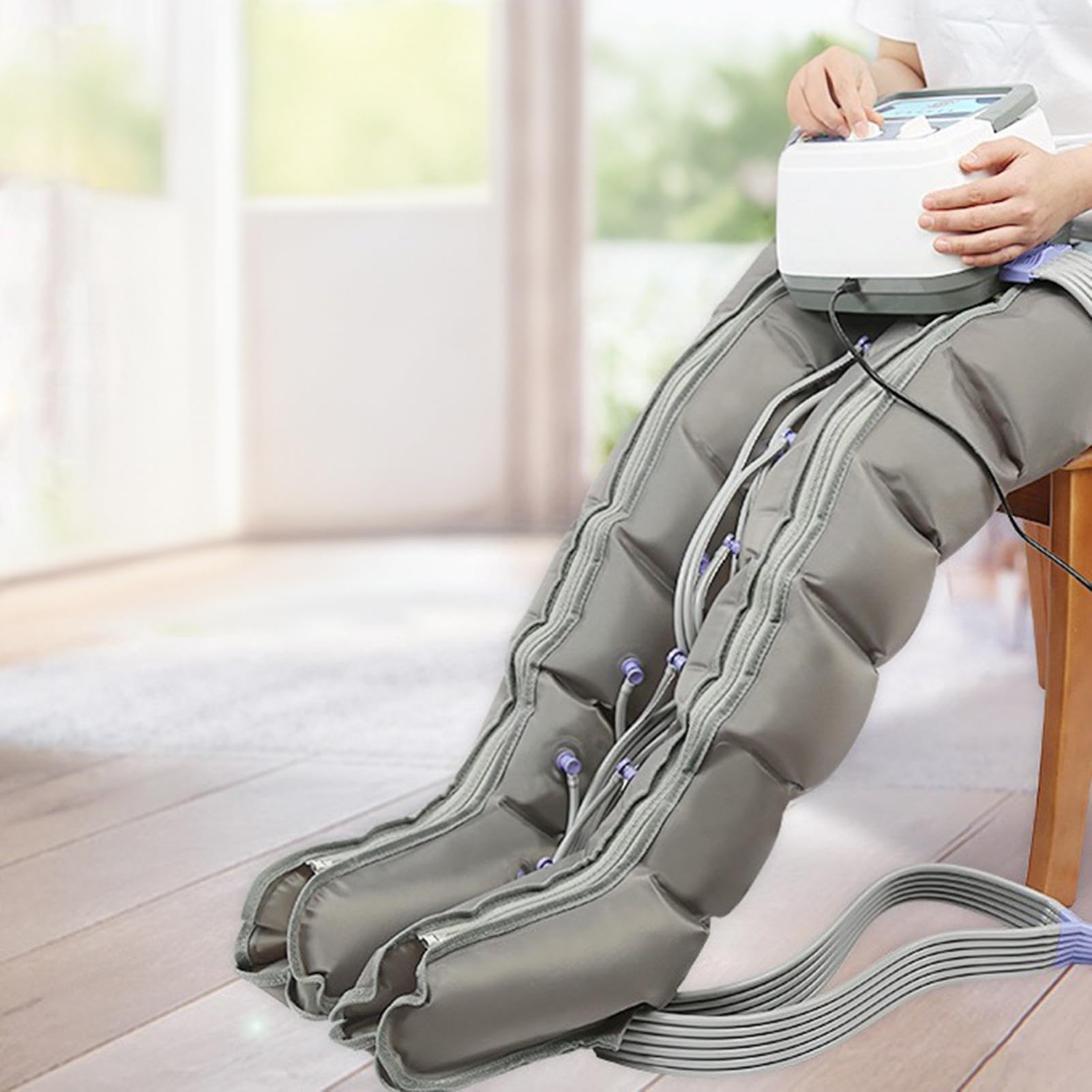 Botas de compresión con masajeador de piernas, botas de presoterapia de 6 cámaras, botas de recuperación con masajeador de piernas de compresión de aire, masajeadores de piernas para el dolor y