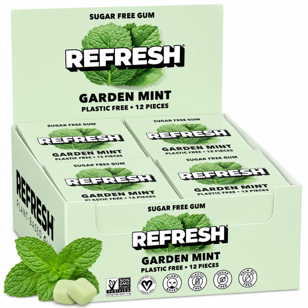 Refresh Sugar Free Chewing Gum with Xylitol, Garden Mint, 12 Pack