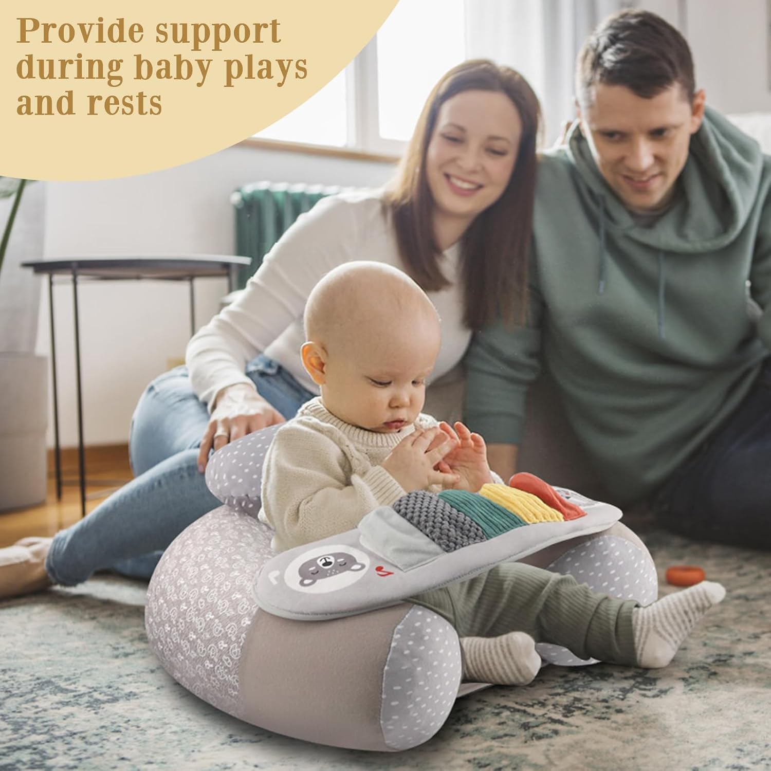 Upgraded Blublu Park Wider U-Shape Inflatable Sit Me Up Floor Seat for Baby 3-36 Months, Travel Portable Baby Chair with Activity Sensory Tray for Sitting Up, Indoor and Outdoor, Piano