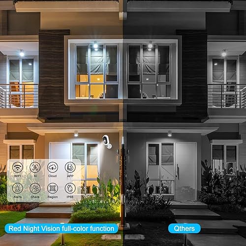 Miniatura 3 de Heyall Cámara de seguridad inalámbrica al aire libre WiFi alimentada por pilas cámaras de vigilancia doméstica con foco y alarma de sirena visión