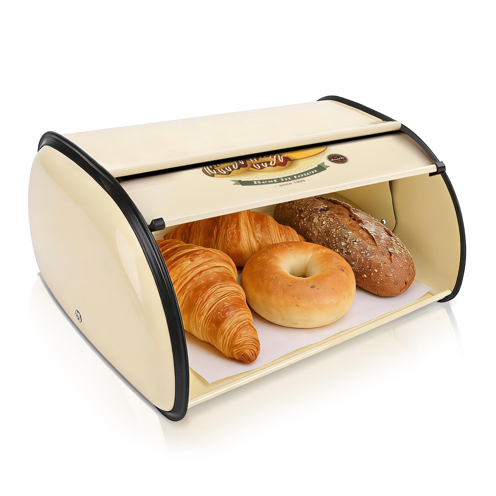 Scatola per pane, contenitore per pane con coperchio arrotolabile, contenitore per il pane da cucina, in metallo, per torte, ciambelle, biscotti, cibo da tavola (tipo 3)