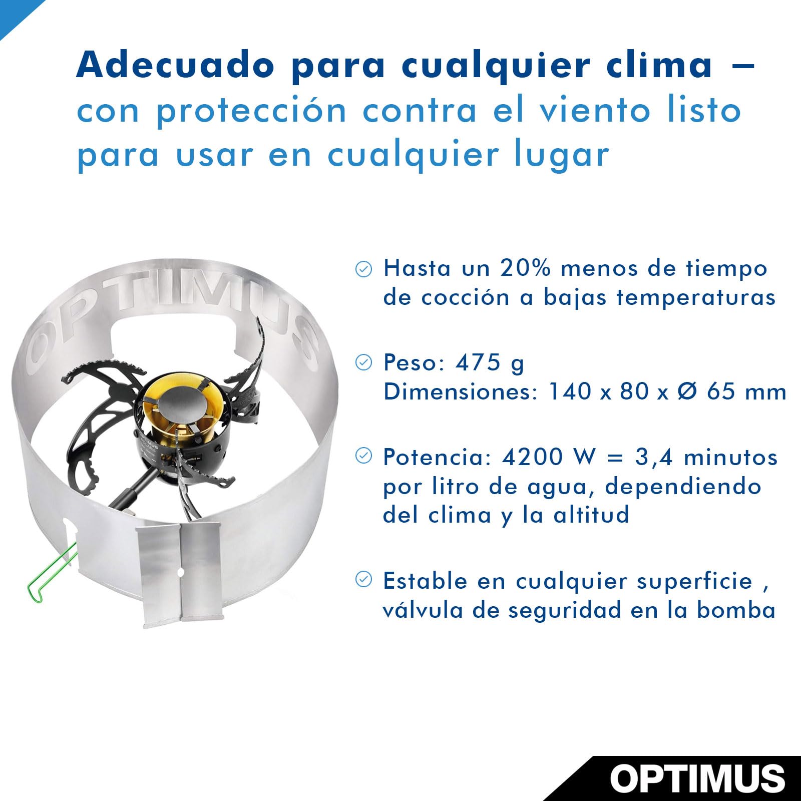 Optimus Polaris Optifuel Tactical - Robusta cocina multicombustible para gas, gasolina, gasóleo y parafina | 475 g | 4200 W de potencia | para trekking, outdoor