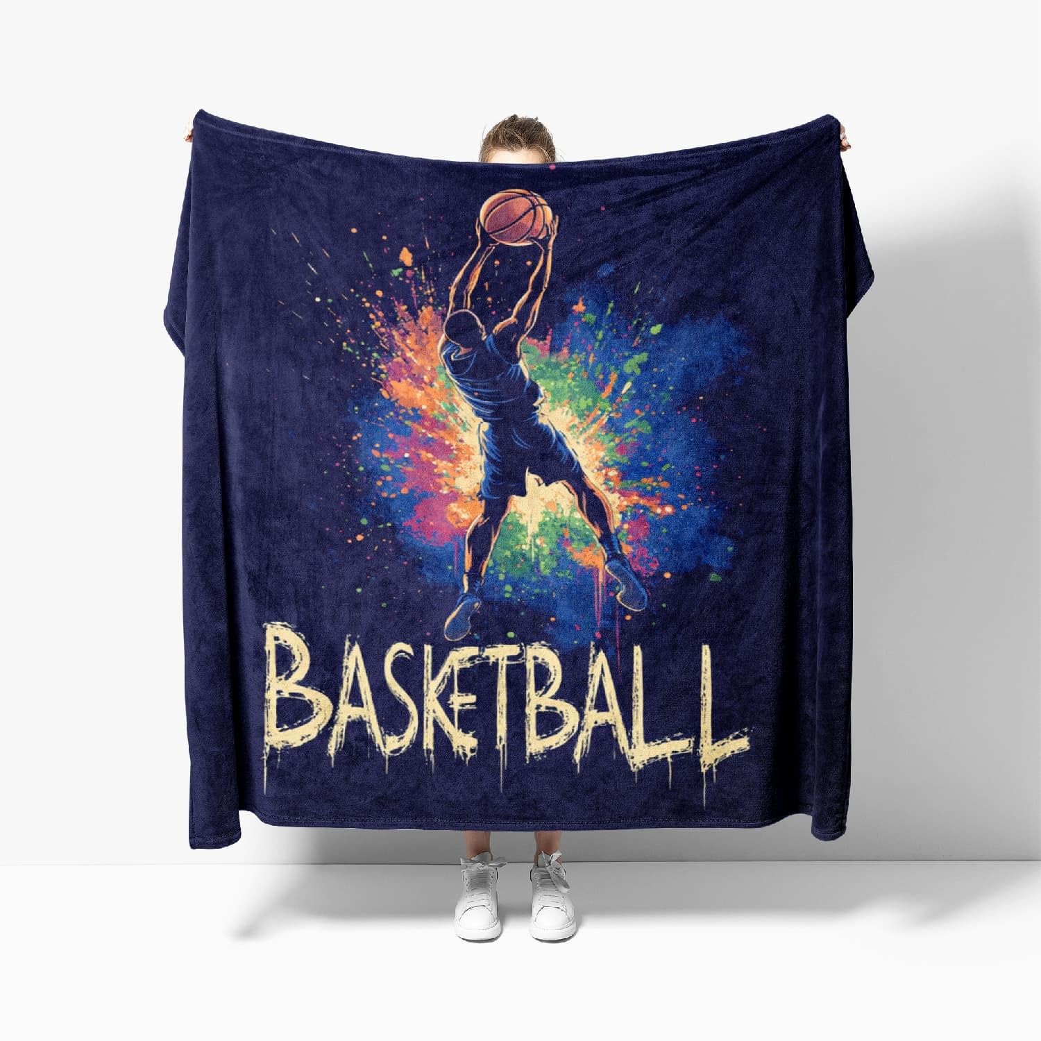 Manta Sofa Sherpa de Felpa Super Suave Cálida 70x100 cm, Tema de Pelota de Baloncesto Franela Manta Cama Multifuncional para Viajes Camping Blanket, Suave y Acogedora Azul Oscuro Manta para Niños