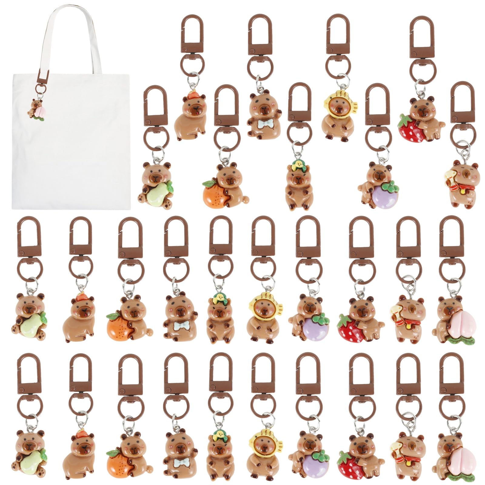 RHAIQBVC 30Pcs Mini Resin Animals Mini Resin Capybara Keychain Charm Set Cute 3D Capybara Keychain Pendant Party Favors for Purse Backpack Handbag Decor