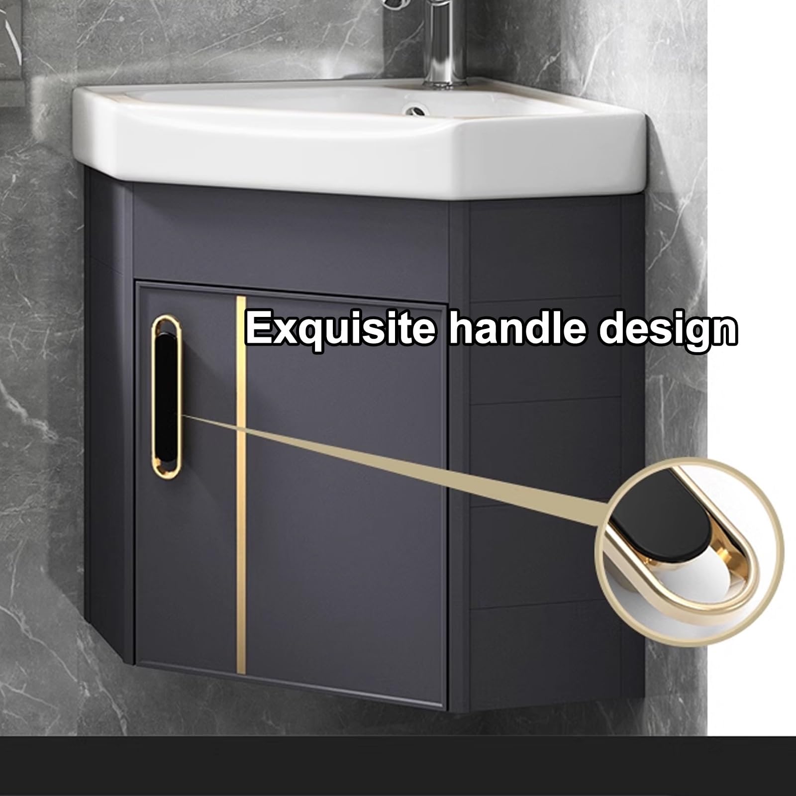 Armario de baño esquinero con espejo, tocador de pared con fregadero, grifo de calor y frío, ideal para baños pequeños, azul, 38 cm, blanco, 38 cm