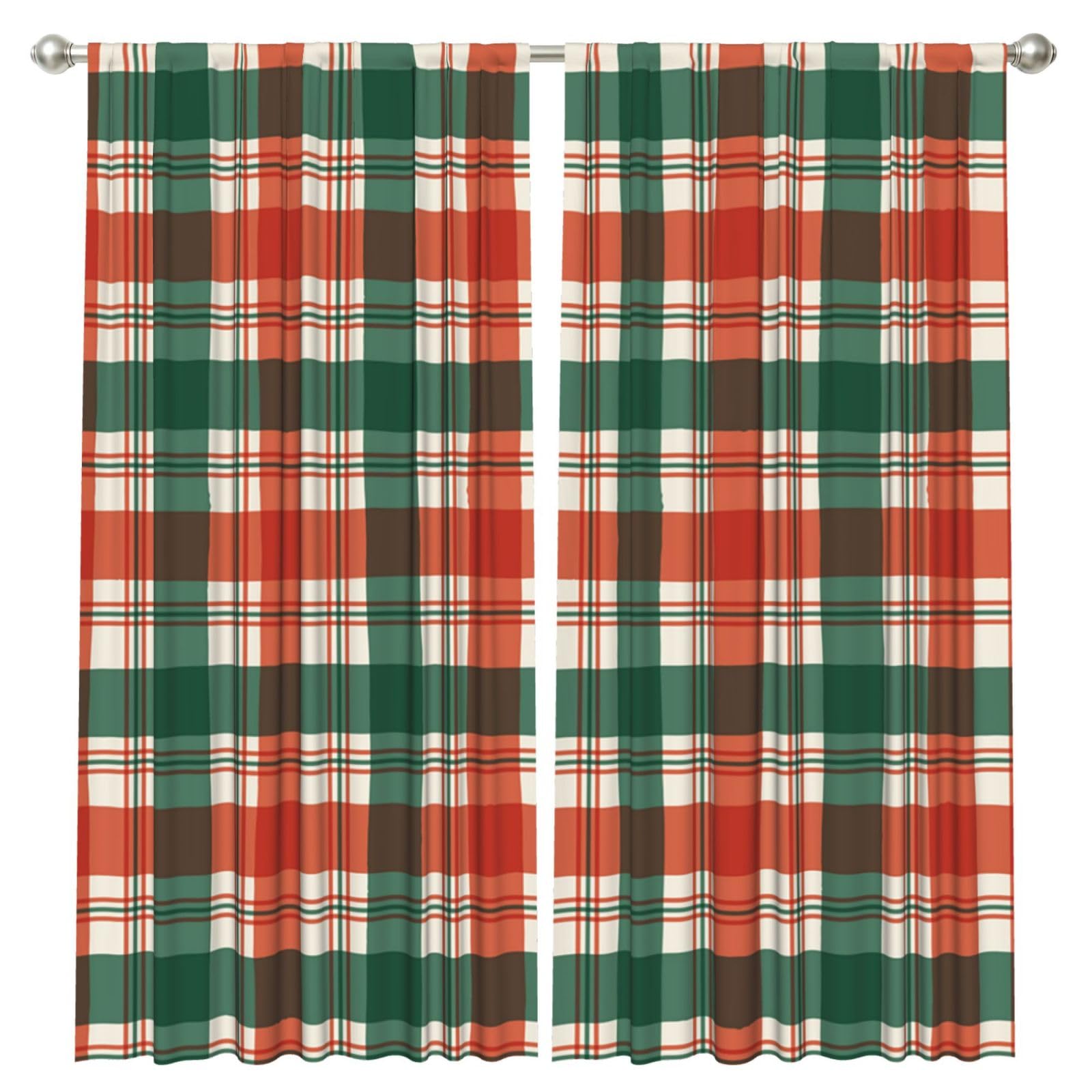 InOmak Christmas Tartan, 2 Panels Window Curtains 52 x 84 Inch Blackout Curtains for Living Room Bedroom