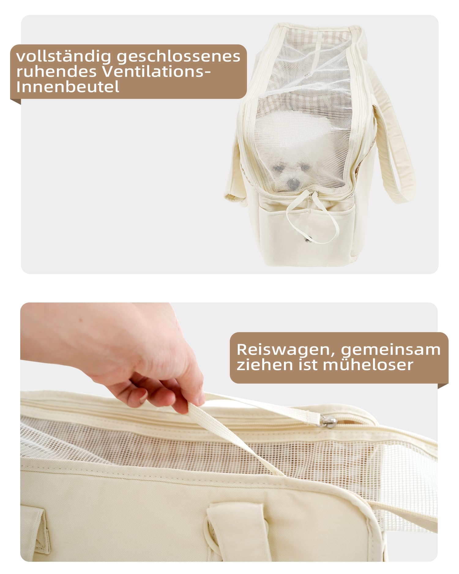 ONECUTE Hundetrage für kleine Hunde Kaninchen Katze mit großen Taschen, Baumwolltasche, Hundetrage Soft Sided, zusammenklappbar Travel Puppy Carrier (Beige, 34 * 16 * 25 cm ±1-2 cm Handgemessen)