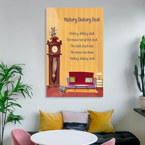 Miniatura 6 de Hickory Dickory Dock - Póster educativo de rimas infantiles para jardín de infantes, póster de lienzo decorativo para pared, pintura al óleo para