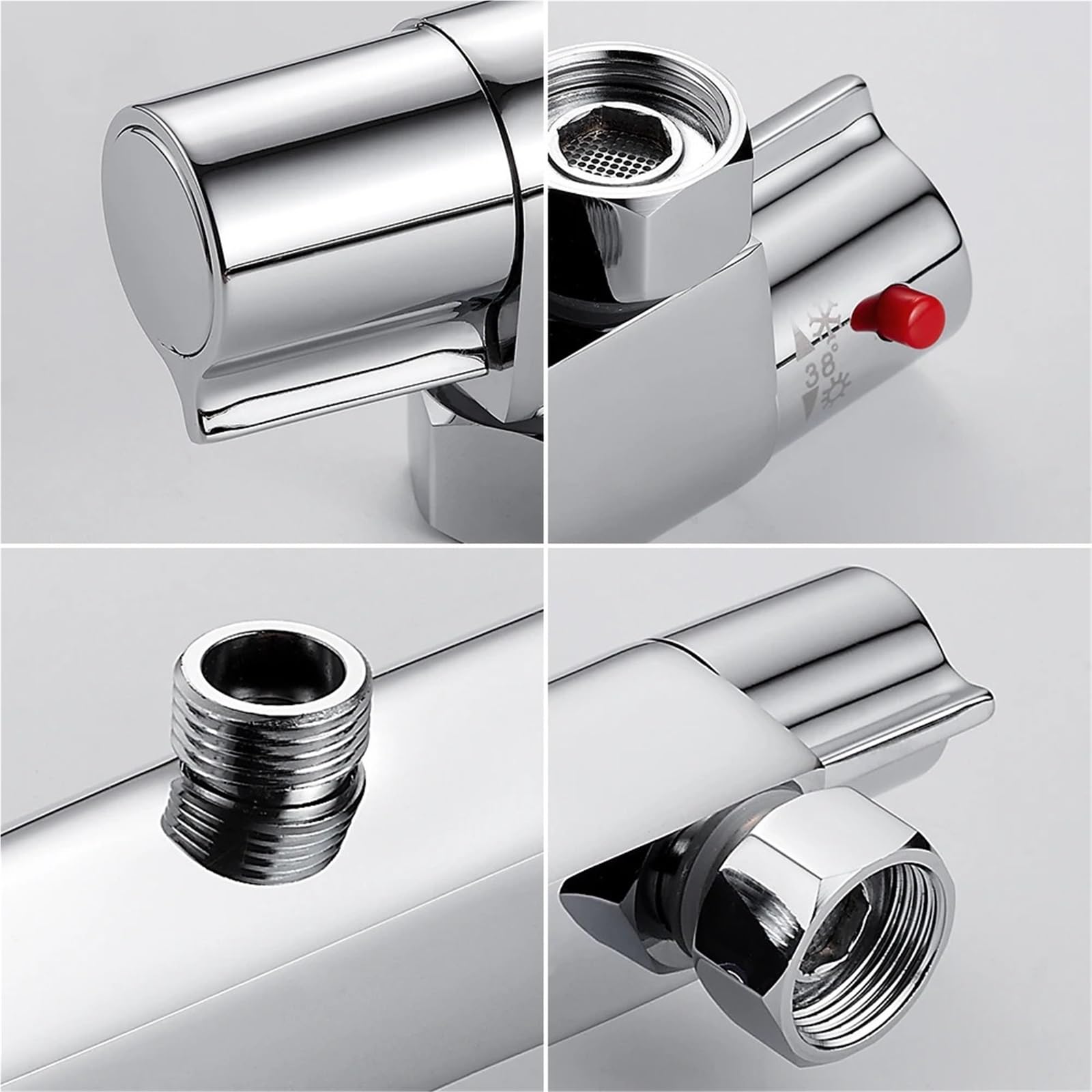 Grifo de ducha termostático for baño, mezclador pared, control temperatura, lluvia, cromado, doble salida Para Baños y Bañeras