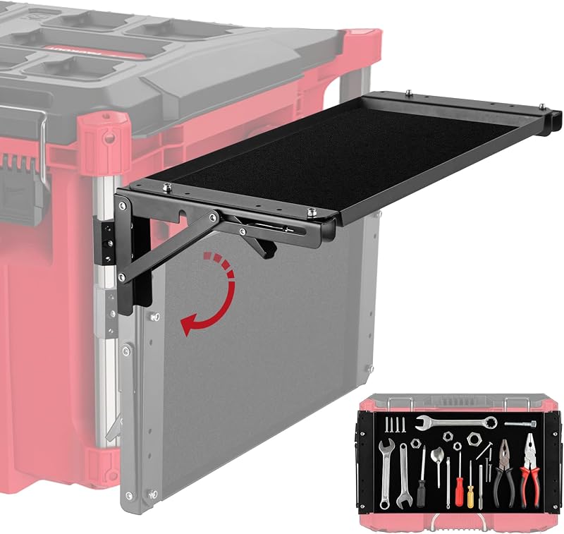 BYERN AUTO Folding Magnetic Side Table Compatible with Milwaukee Packout | Heavy-Duty Magnetic Tool Tray with Rail Clips, Rubber-Coated Surface, No Drilling Installation, Ideal Workbench Accessory