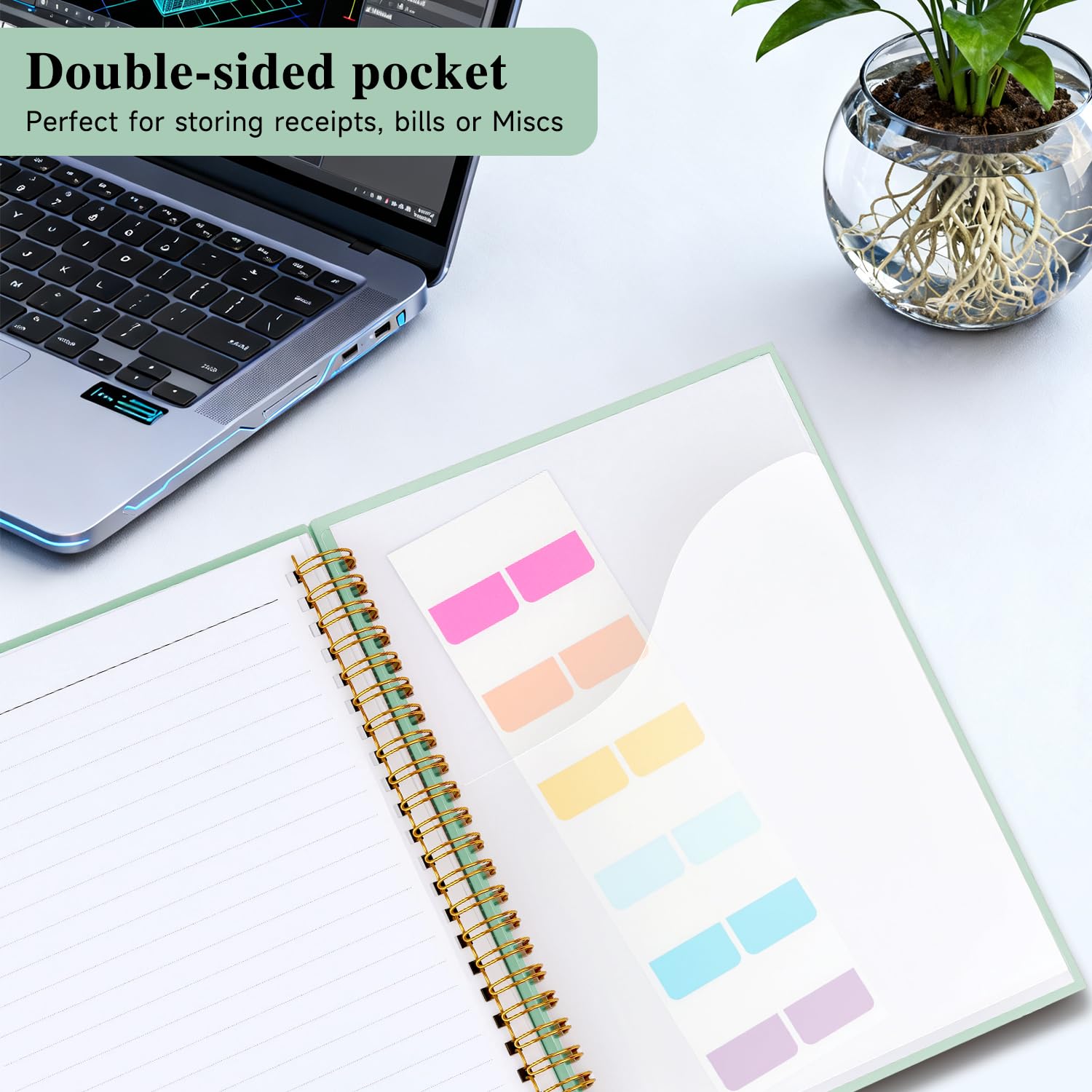 MOTIBACK A5 Spiral Notebook, 152 Pages College Ruled Hardcover Journal for Writing, Work Notebooks with Inner Pocket, Planner Book for Women & Men (Olive Green) - Image 4