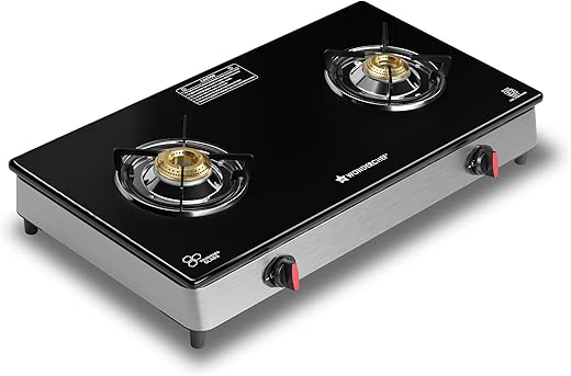 Wonderchef Regal 2 Brass Burner Cooktop, LPG Gas Stove for Kitchen, ISI Toughened Glass Surface, SS Frame, Spill-Proof Design, Ergonomic Knobs,…