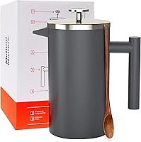 Vista 8 de Barista Warrior Cafetera de prensa francesa de acero inoxidable con termómetro integrado, diseño de doble pared aislada, sistema de filtro doble