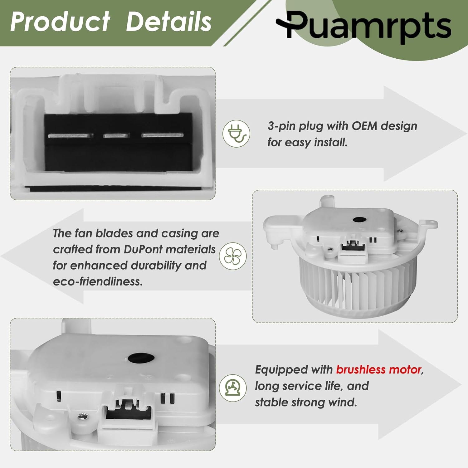 Brushless AC Heater Blower Motor - Compatible with Lexus Vehicles - GS350/GS450h 2007-2011, is F 2008-2014, ES350, IS250, IS350-700299, Front